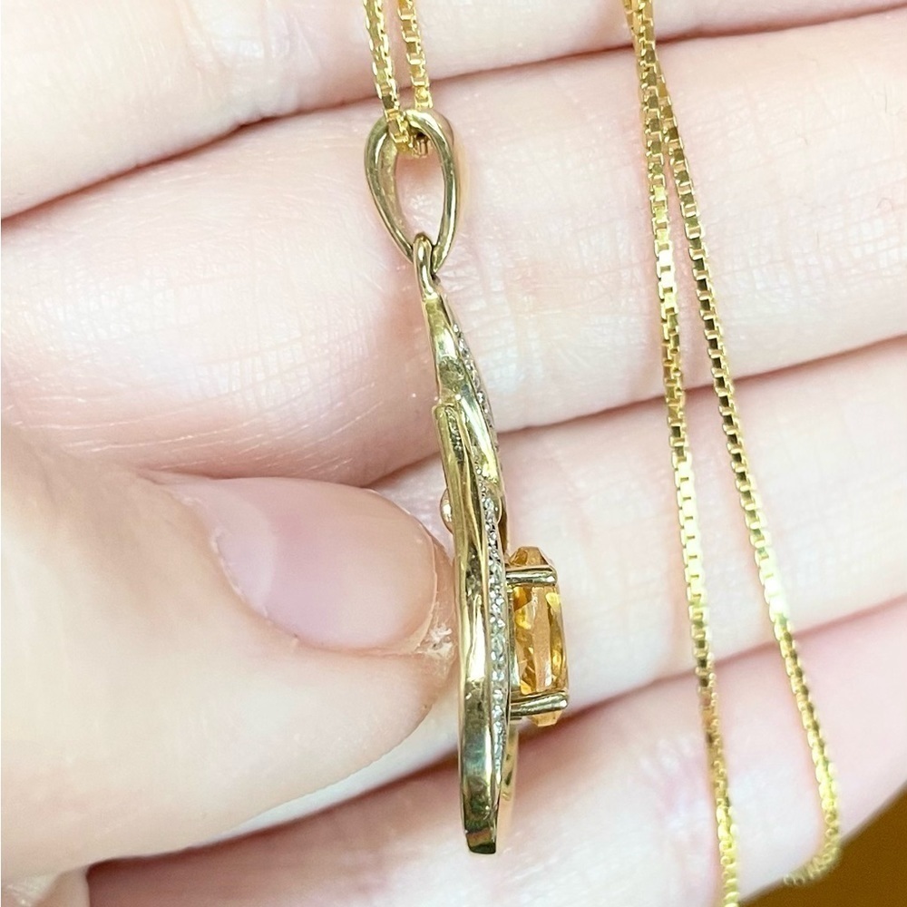 10k citrine diamond filigree yellow orange 8x6mm oval solid yellow gold pendant - Picture 6 of 9
